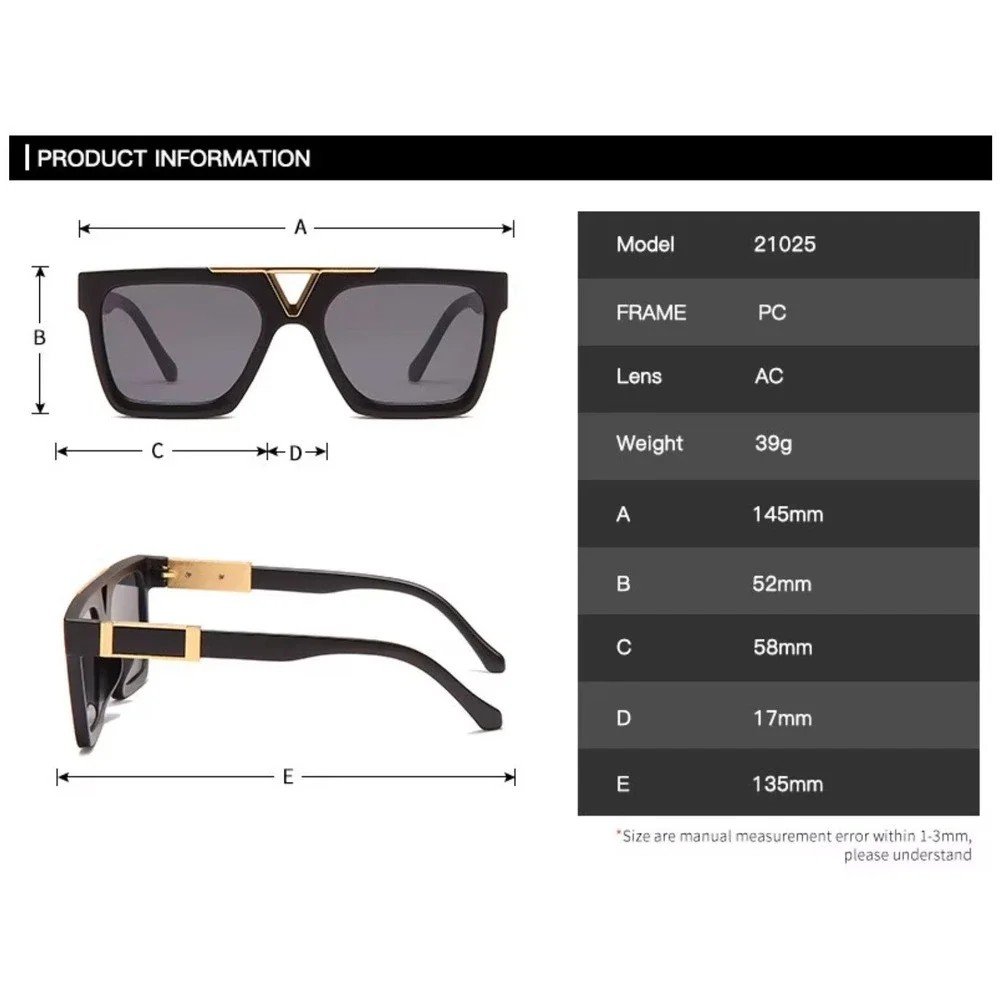 Square Sunglasses‎ Men's Black Gold Accents Fashion UV400 Protection Street Wear